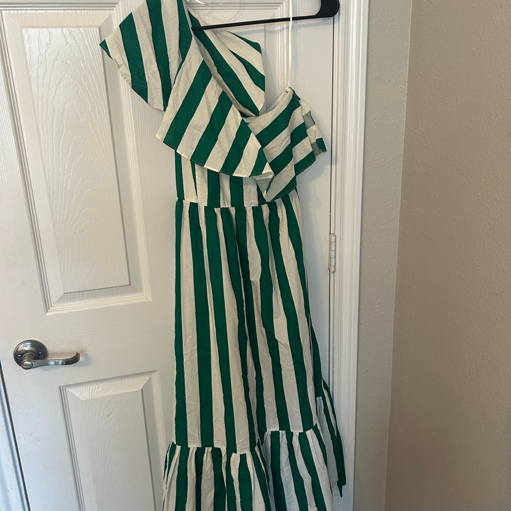 Chic Green and White Striped Dress